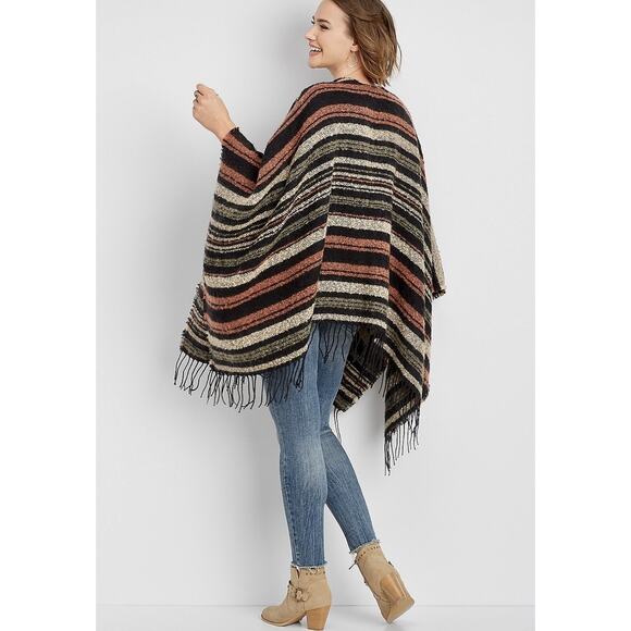 Maurice’s‎ Women’s Black Striped Ruana/Shawl,One Size NEW - Picture 3 of 5